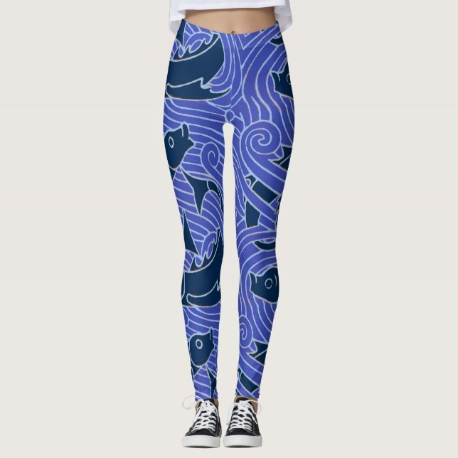 Legging Peixes Nadados Oceano Azul Pesca (Frente)