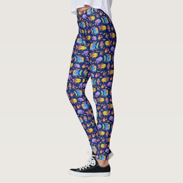 Legging Peixes tropicais divertidos em azul escuro (Esquerda)