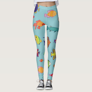 Legging Peixes tropicais, padrão de linha de colheita