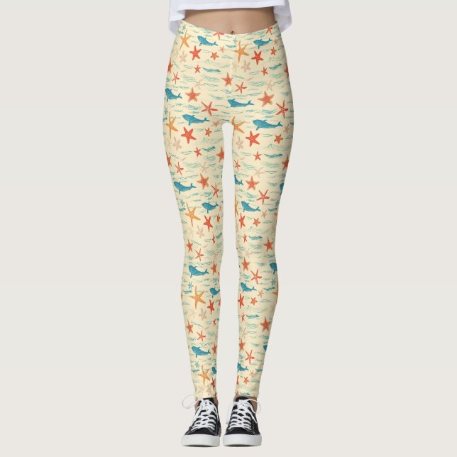 Legging Pele Bronzeada, Ondas do Oceano, Vibrações Tropica (Frente)