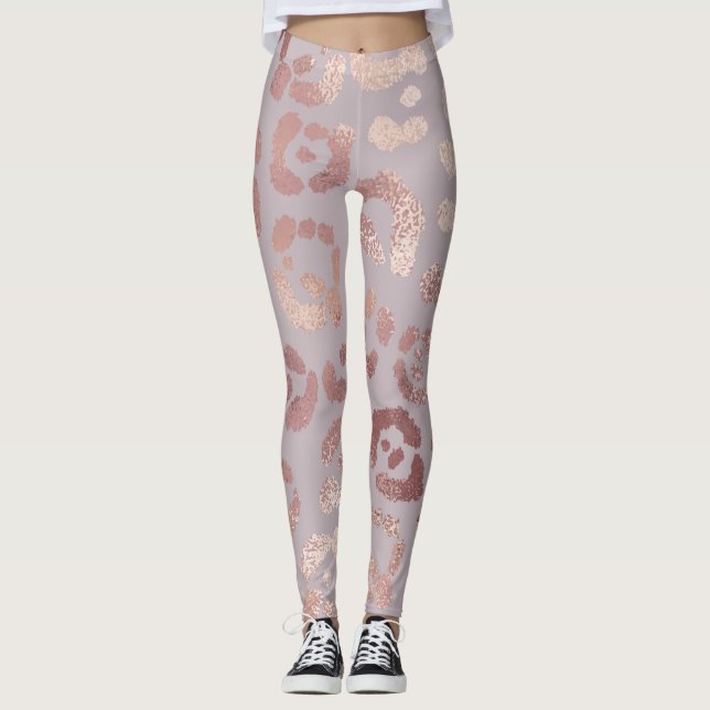 Legging Pele-leopardo: elegância rosa de ouro. (Frente)