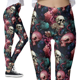 Legging Peles Coloridas De Alienígena Rosa, Gótica Floral