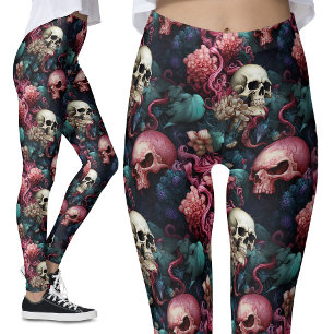 Legging Peles Coloridas De Alienígena Rosa, Gótica Floral