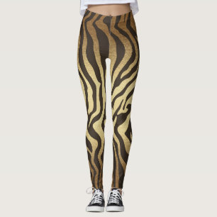 Legging Peles de Animais Estampa de Zebra Degradê Dourado