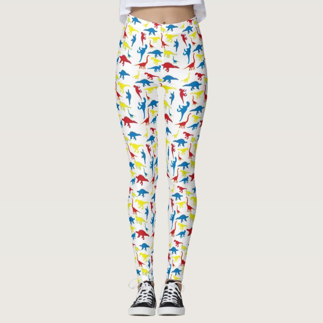 Legging Peles de dinossauros com padrão azul vermelho (Frente)