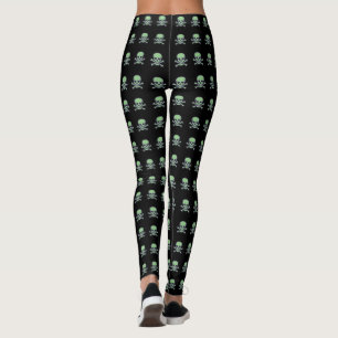 Legging Peles pretas do crânio verde