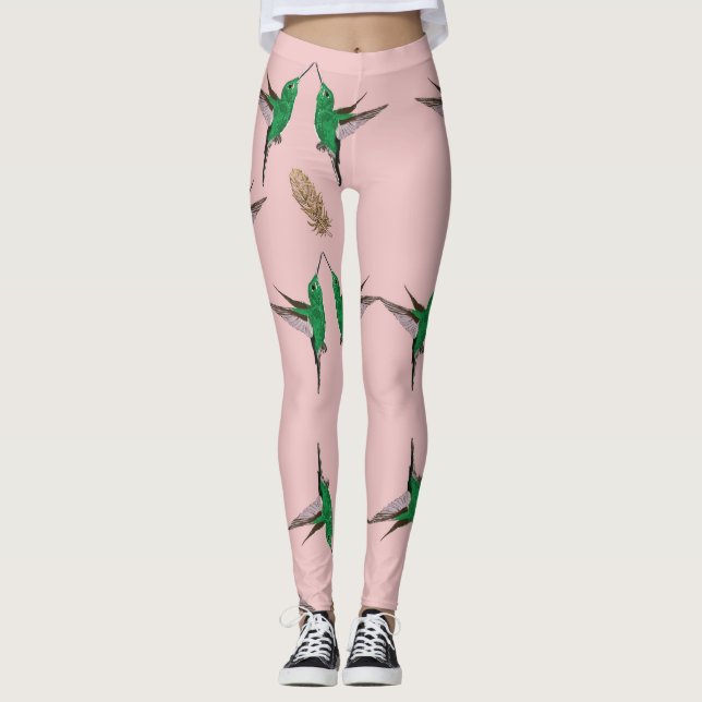 Legging Pena de ouro de Hummingbird Verde (Frente)