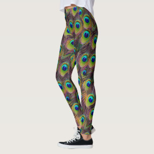 Legging Penas Coloridas de Pavão Azul e Verde