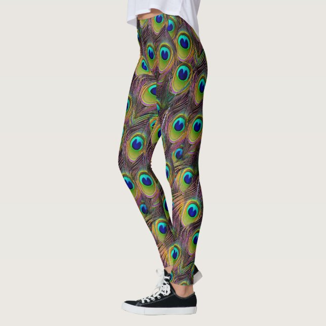 Legging Penas Coloridas de Pavão Azul e Verde (Esquerda)