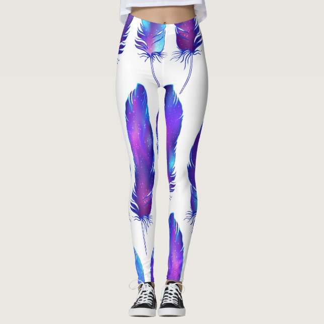 Legging Penas com textura espacial, padrão mágico. (Frente)