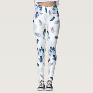 Legging Penas com tom azul de papagaio branco exótico repe