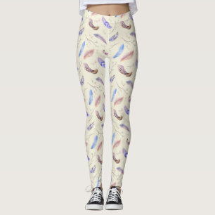 Legging Penas de Aquarela Folhas e Ramais Padrão