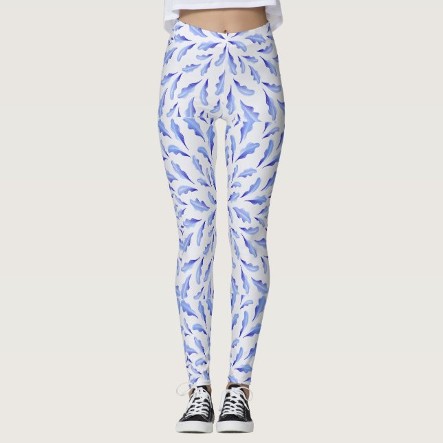 Legging Penas de aves de cor azul (Frente)