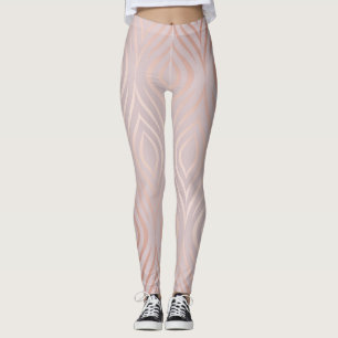 Legging penas de pavão de ouro-rosa, vindimagem