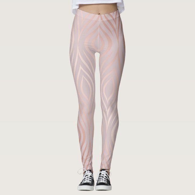 Legging penas de pavão de ouro-rosa, vindimagem (Frente)