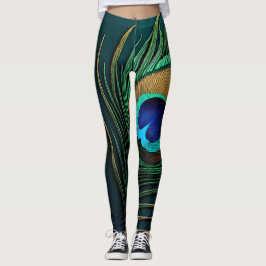 Legging Penas de pavão em chalé e esmeralda