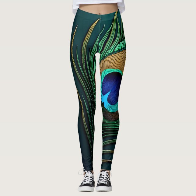 Legging Penas de pavão em chalé e esmeralda (Frente)