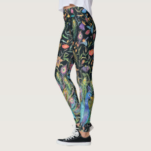 Legging Penas de Peacock, Vinhas Florais, Boho Chic 