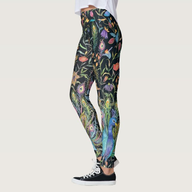 Legging Penas de Peacock, Vinhas Florais, Boho Chic  (Esquerda)