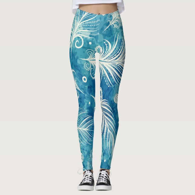 Legging Penas Desenhadas À Mão: Padrão Sem Costura (Frente)