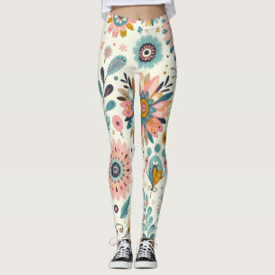 Legging Penas e Flores Boêmias Caprichosas