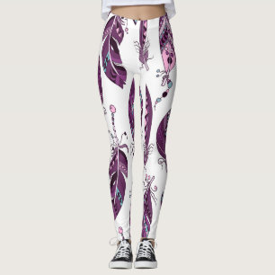 Legging Penas Púrpuras: Vintage Ornamental Sem Costura.
