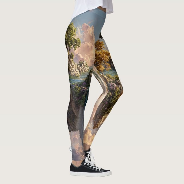 Legging Penhascos Flutuantes Surreais Com Cachoeiras (Direita)