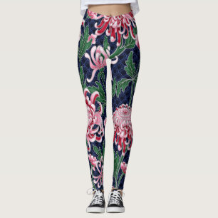 Legging Peões de Chrysanthemum Japoneses Padrão de Vintage