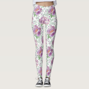 Legging peônia roxa aquarela