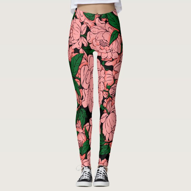 Legging Peônias cor-de-rosa (Frente)