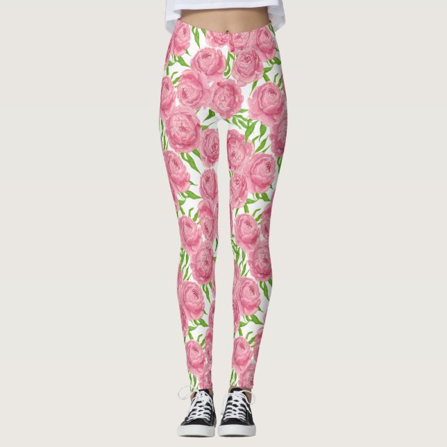 Legging Pêonias cor-de-rosa (Frente)