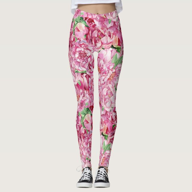 Legging Peônias de cor-de-água rosa (Frente)