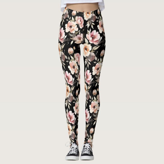Legging Peônias em Aquarela com Lavagem Pastel (Frente)