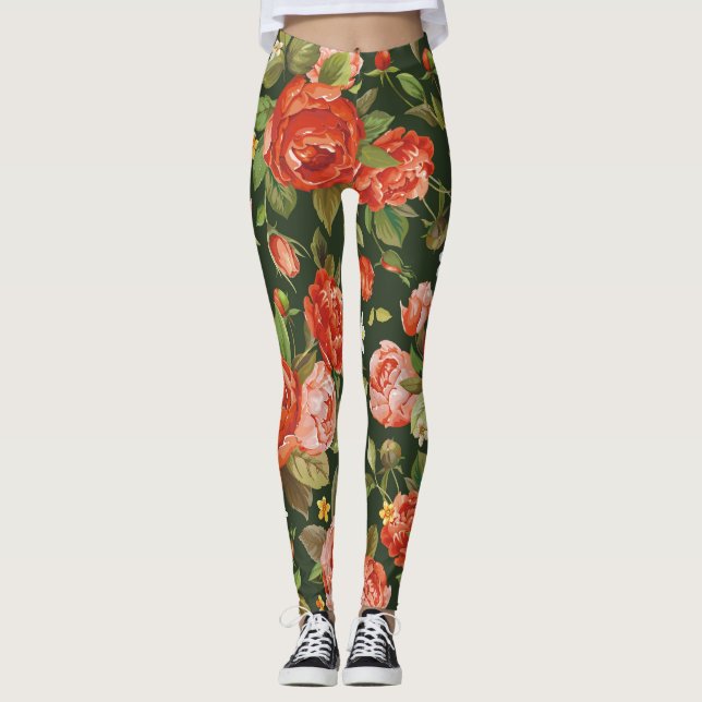 Legging Peony Elegance: Papel de Carteira Floral Gráfico. (Frente)