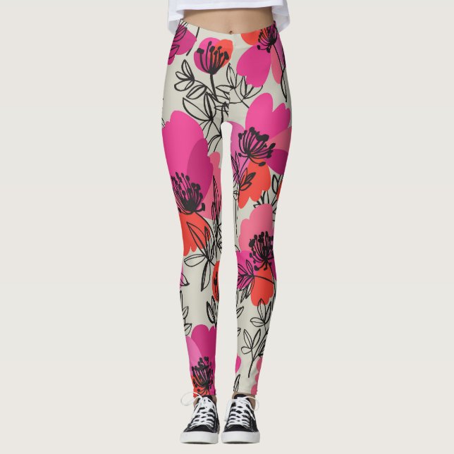 Legging Peony Floral Vintage Sem Olhos Padrão. (Frente)