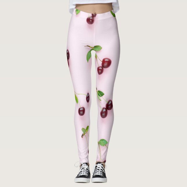 Legging Pequena Cereja no Fundo da Rosa claro (Frente)
