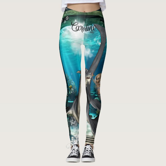 Legging Pequena sereia bonita com seadragão. (Frente)