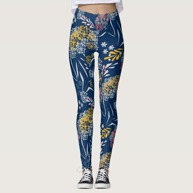 Legging Pequenas flores bonitinhas sem costura marinho de  (Frente)
