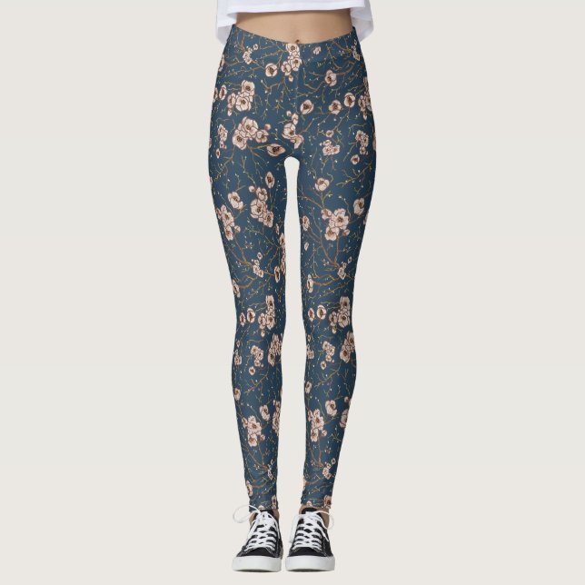 Legging Pequenas flores padrão azul claro (Frente)