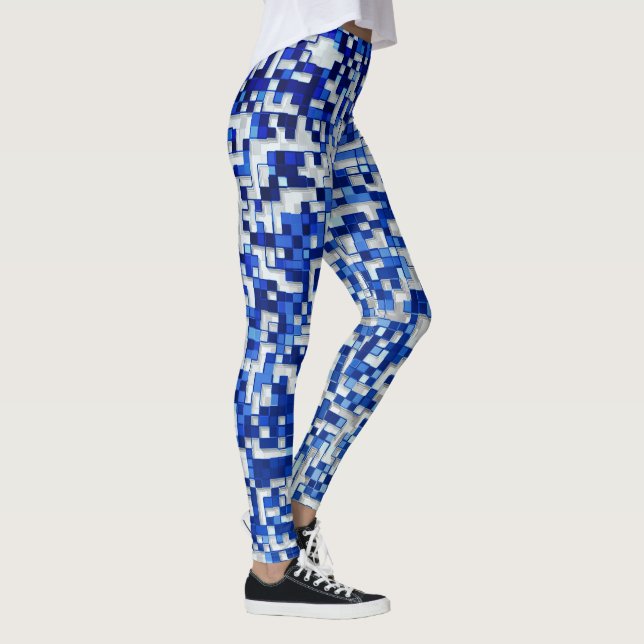 Legging Pequenos quadrados bagunçados, tons de azul com br (Direita)