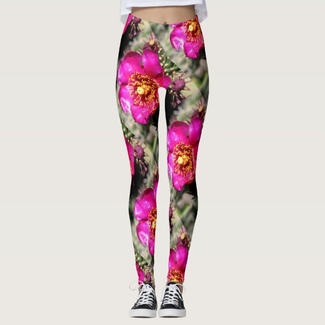 Legging pera gigante floresce rosa (Frente)