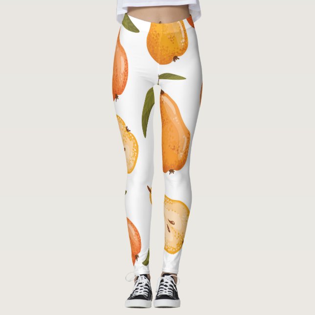 Legging Peras Amarelas: Fundo Branco Sem Olhos. (Frente)