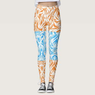 Legging Perna de Cintura de Redemoinho Abstrato Laranja e