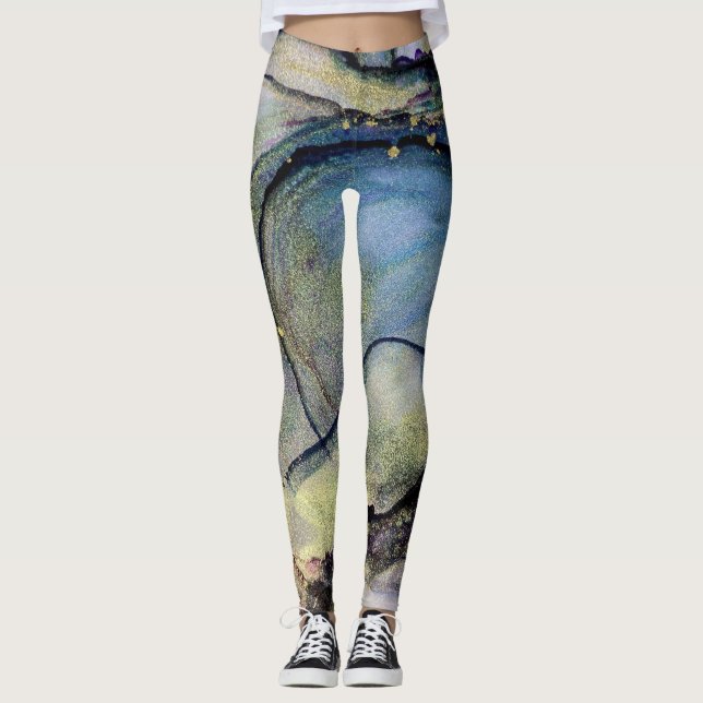 Legging Perna Multicolada Shimmery De abstrato Álcool (Frente)