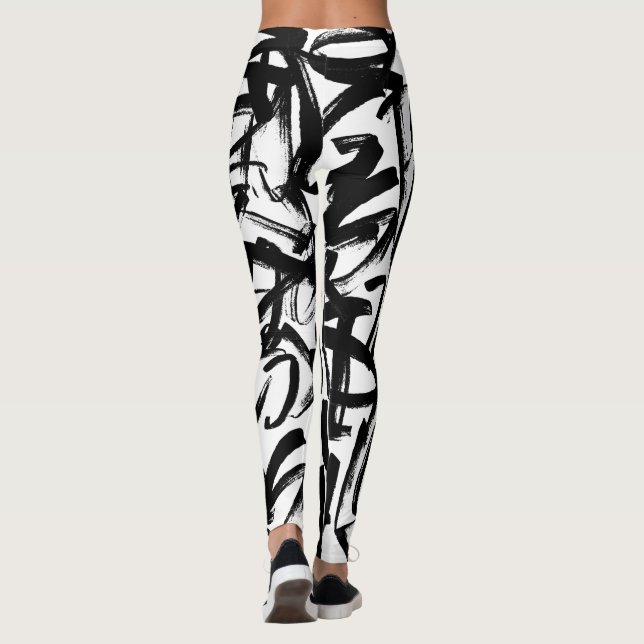 Legging Pernas abstrato preto e branco (Verso)