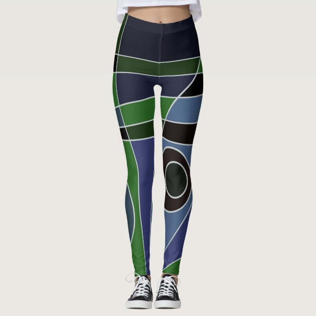 Legging Pernas Abstrato surfando verde azul preto (Frente)