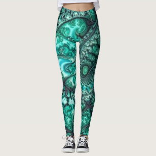 Legging Pernas abstrato verdes, pretas e brancas