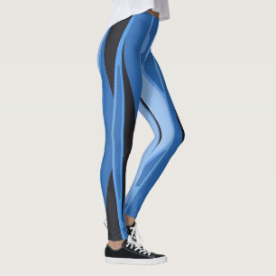 Legging Pernas Azuis Com Fitas Negras onduladas