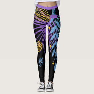 Legging Pernas Botânicas Amarelas Grandes e Púrpuras
