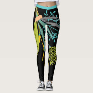 Legging Pernas Botânicas Azuis Verdes limões Grandes